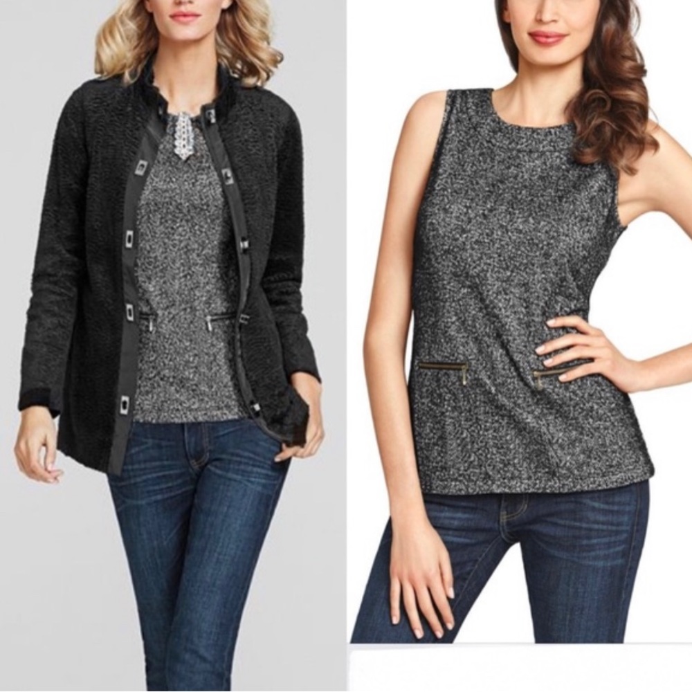 Cabi Cece Shell Black Speckled Tweed Sleeveless Top/Tank Size Medium